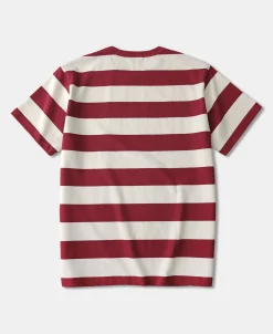 Sale Heavyweight Cotton Wide Striped T-Shirt - Red/Apricot Short Sleeve T-Shirts | T-shirts