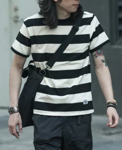 Best Heavyweight Cotton Wide Striped T-Shirt - Black/Apricot Short Sleeve T-Shirts | T-shirts