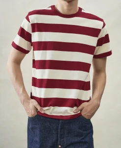 Sale Heavyweight Cotton Wide Striped T-Shirt - Red/Apricot Short Sleeve T-Shirts | T-shirts