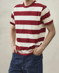 Sale Heavyweight Cotton Wide Striped T-Shirt - Red/Apricot Short Sleeve T-Shirts | T-shirts