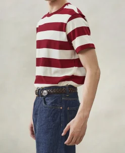 Sale Heavyweight Cotton Wide Striped T-Shirt - Red/Apricot Short Sleeve T-Shirts | T-shirts