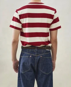 Sale Heavyweight Cotton Wide Striped T-Shirt - Red/Apricot Short Sleeve T-Shirts | T-shirts