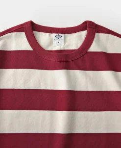 Sale Heavyweight Cotton Wide Striped T-Shirt - Red/Apricot Short Sleeve T-Shirts | T-shirts