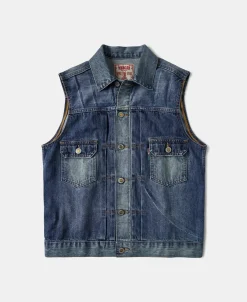 Online Heavyweight Motorcycle Embroidered Denim Vest Waistcoats | Denim