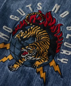 Online Heavyweight Motorcycle Embroidered Denim Vest Waistcoats | Denim