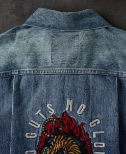 Online Heavyweight Motorcycle Embroidered Denim Vest Waistcoats | Denim