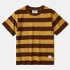 Fashion Heavyweight Striped Biker T-Shirt - Yellow/Brown Short Sleeve T-Shirts | T-shirts