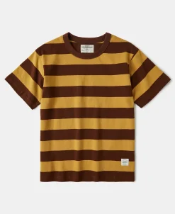 Fashion Heavyweight Striped Biker T-Shirt - Yellow/Brown Short Sleeve T-Shirts | T-shirts
