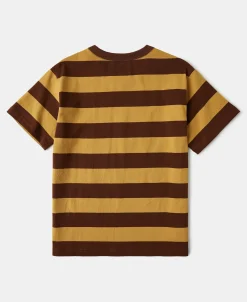 Fashion Heavyweight Striped Biker T-Shirt - Yellow/Brown Short Sleeve T-Shirts | T-shirts