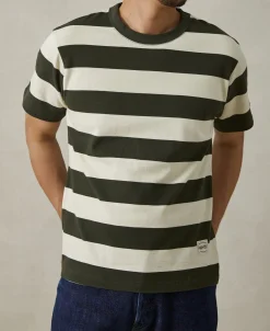Sale Heavyweight Striped Biker T-Shirt - White/Green Short Sleeve T-Shirts | T-shirts