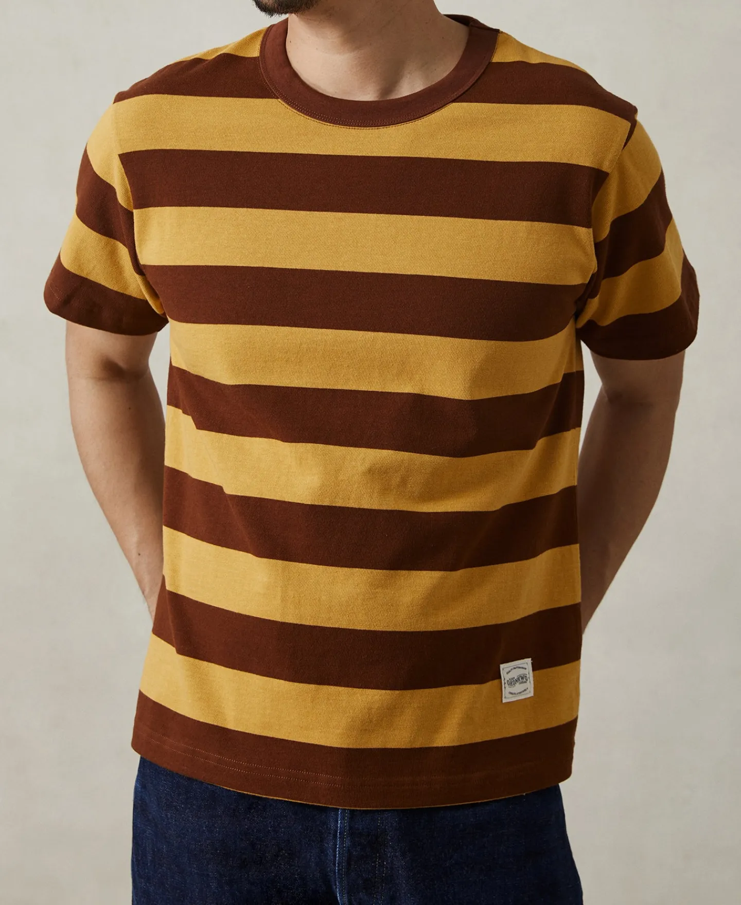 Fashion Heavyweight Striped Biker T-Shirt - Yellow/Brown Short Sleeve T-Shirts | T-shirts