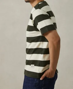 Sale Heavyweight Striped Biker T-Shirt - White/Green Short Sleeve T-Shirts | T-shirts