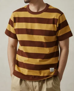 Fashion Heavyweight Striped Biker T-Shirt - Yellow/Brown Short Sleeve T-Shirts | T-shirts