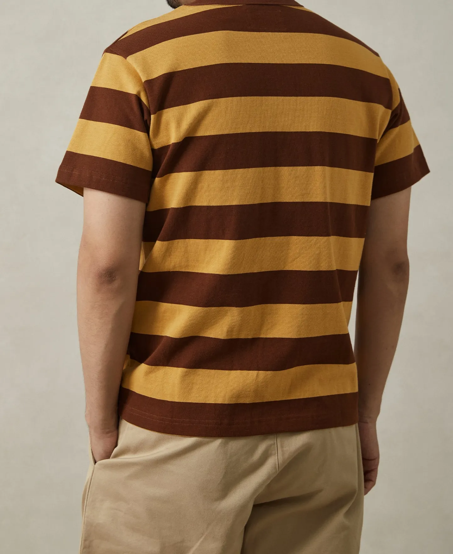 Fashion Heavyweight Striped Biker T-Shirt - Yellow/Brown Short Sleeve T-Shirts | T-shirts