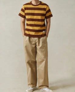Fashion Heavyweight Striped Biker T-Shirt - Yellow/Brown Short Sleeve T-Shirts | T-shirts