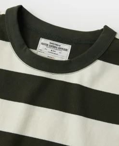 Sale Heavyweight Striped Biker T-Shirt - White/Green Short Sleeve T-Shirts | T-shirts