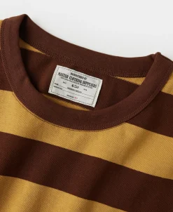 Fashion Heavyweight Striped Biker T-Shirt - Yellow/Brown Short Sleeve T-Shirts | T-shirts