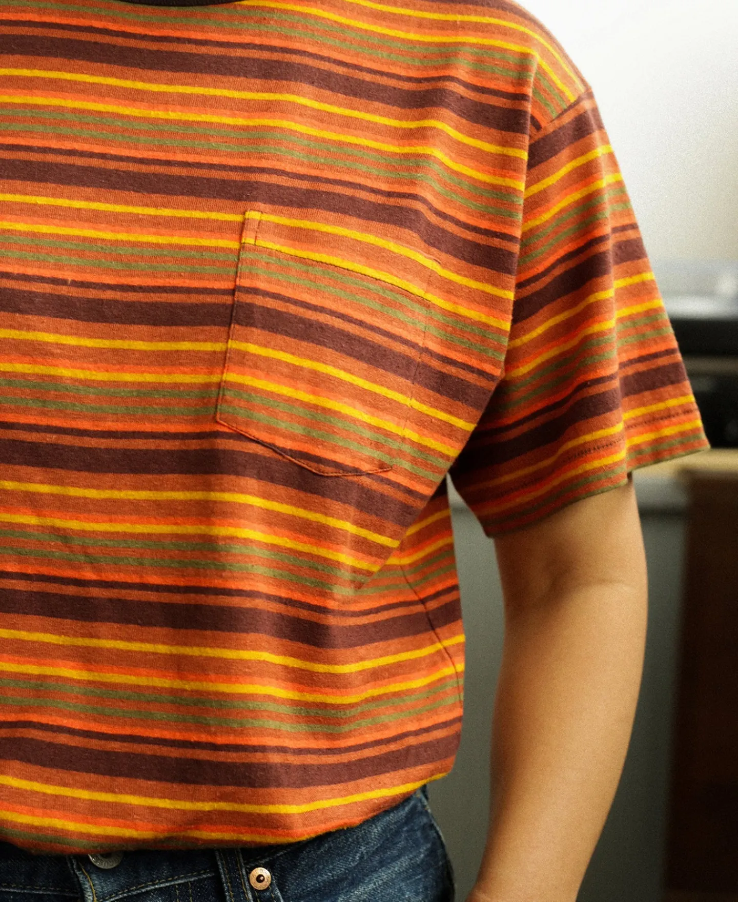 Online Hemp Organic Cotton Blend Stripe T-Shirt - Orange Short Sleeve T-Shirts | T-shirts