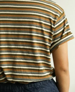 Discount Hemp Organic Cotton Blend Stripe T-Shirt - Brown Short Sleeve T-Shirts | T-shirts