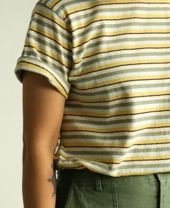 Outlet Hemp Organic Cotton Blend Stripe T-Shirt - Yellow Short Sleeve T-Shirts | T-shirts