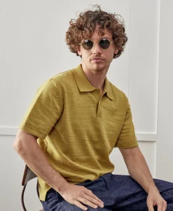 Online High-low Hem Slub Cotton Polo Shirt - Gold Polo Shirts | Short Sleeve T-Shirts