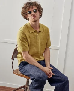Online High-low Hem Slub Cotton Polo Shirt - Gold Polo Shirts | Short Sleeve T-Shirts