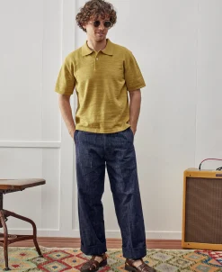 Online High-low Hem Slub Cotton Polo Shirt - Gold Polo Shirts | Short Sleeve T-Shirts