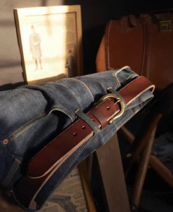 Discount Horseshoe Buckle Leather Belt - Coffee Belts