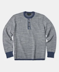 Fashion Indigo Heather Yarns Knitted Henley Shirt Henleys | Long Sleeve T-Shirts