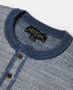 Fashion Indigo Heather Yarns Knitted Henley Shirt Henleys | Long Sleeve T-Shirts