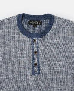 Fashion Indigo Heather Yarns Knitted Henley Shirt Henleys | Long Sleeve T-Shirts