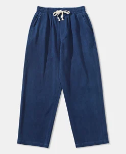 Clearance Indigo-Dye Loose Cotton Herringbone Pants Pants&trousers
