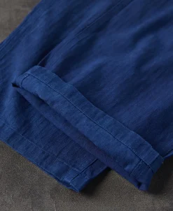 Clearance Indigo-Dye Loose Cotton Herringbone Pants Pants&trousers