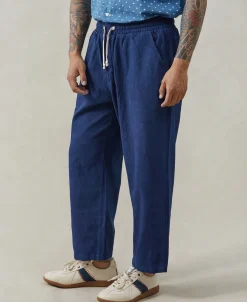 Clearance Indigo-Dye Loose Cotton Herringbone Pants Pants&trousers