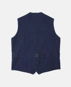 Fashion Indigo-Dyed Sashiko Work Vest Waistcoats