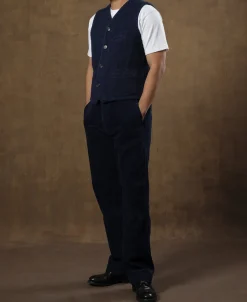 Fashion Indigo-Dyed Sashiko Work Vest Waistcoats