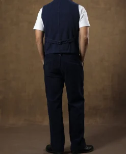 Fashion Indigo-Dyed Sashiko Work Vest Waistcoats