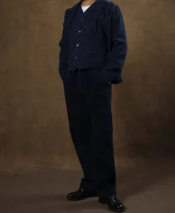 Fashion Indigo-Dyed Sashiko Work Vest Waistcoats