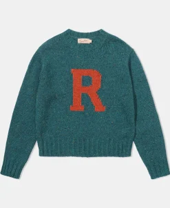 New Ivy League Retro Letter Color Contrast Sweater - Lake Blue Knitwear&sweaters