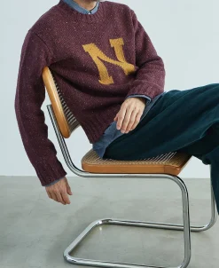 Best Ivy League Retro Letter Color Contrast Sweater - Purple Knitwear&sweaters