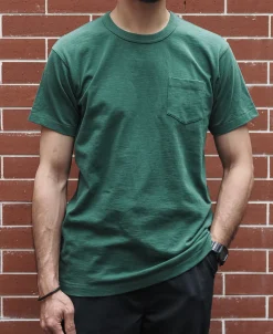 Outlet Loopwheel Tubular Slub Cotton Pocket T-Shirt - Green Short Sleeve T-Shirts | T-shirts