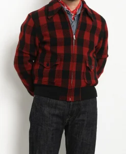 Outlet Lot 356 Buffalo Plaid Wool Ribbed Jacket - Red/Black Jackets&coats