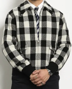 Outlet Lot 356 Buffalo Plaid Wool Ribbed Jacket - White/Black Jackets&coats