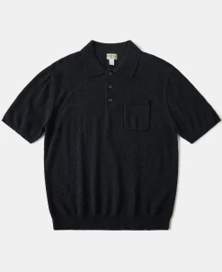 Hot Lot 917 Cotton-Blend Bouclé Polo Shirt - Black Polo Shirts | Short Sleeve T-Shirts