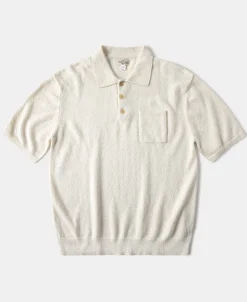 Clearance Lot 917 Cotton-Blend Bouclé Polo Shirt - Cream White Polo Shirts | Short Sleeve T-Shirts