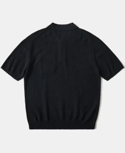 Hot Lot 917 Cotton-Blend Bouclé Polo Shirt - Black Polo Shirts | Short Sleeve T-Shirts