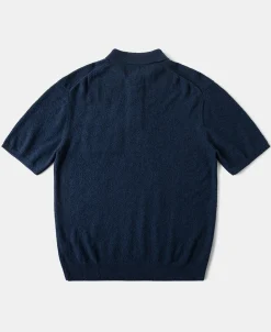 Best Lot 917 Cotton-Blend Bouclé Polo Shirt - Dark Blue Polo Shirts | Short Sleeve T-Shirts