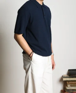 Best Lot 917 Cotton-Blend Bouclé Polo Shirt - Dark Blue Polo Shirts | Short Sleeve T-Shirts