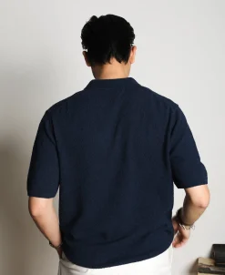 Best Lot 917 Cotton-Blend Bouclé Polo Shirt - Dark Blue Polo Shirts | Short Sleeve T-Shirts