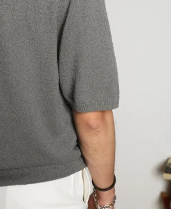 Sale Lot 917 Cotton-Blend Bouclé Polo Shirt - Gray Short Sleeve T-Shirts | Polo Shirts